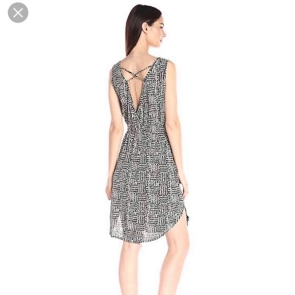 LUCKY Brand Linen Black & Beige Patterned Tassel Drawstring A-Line Dress - Picture 2 of 10